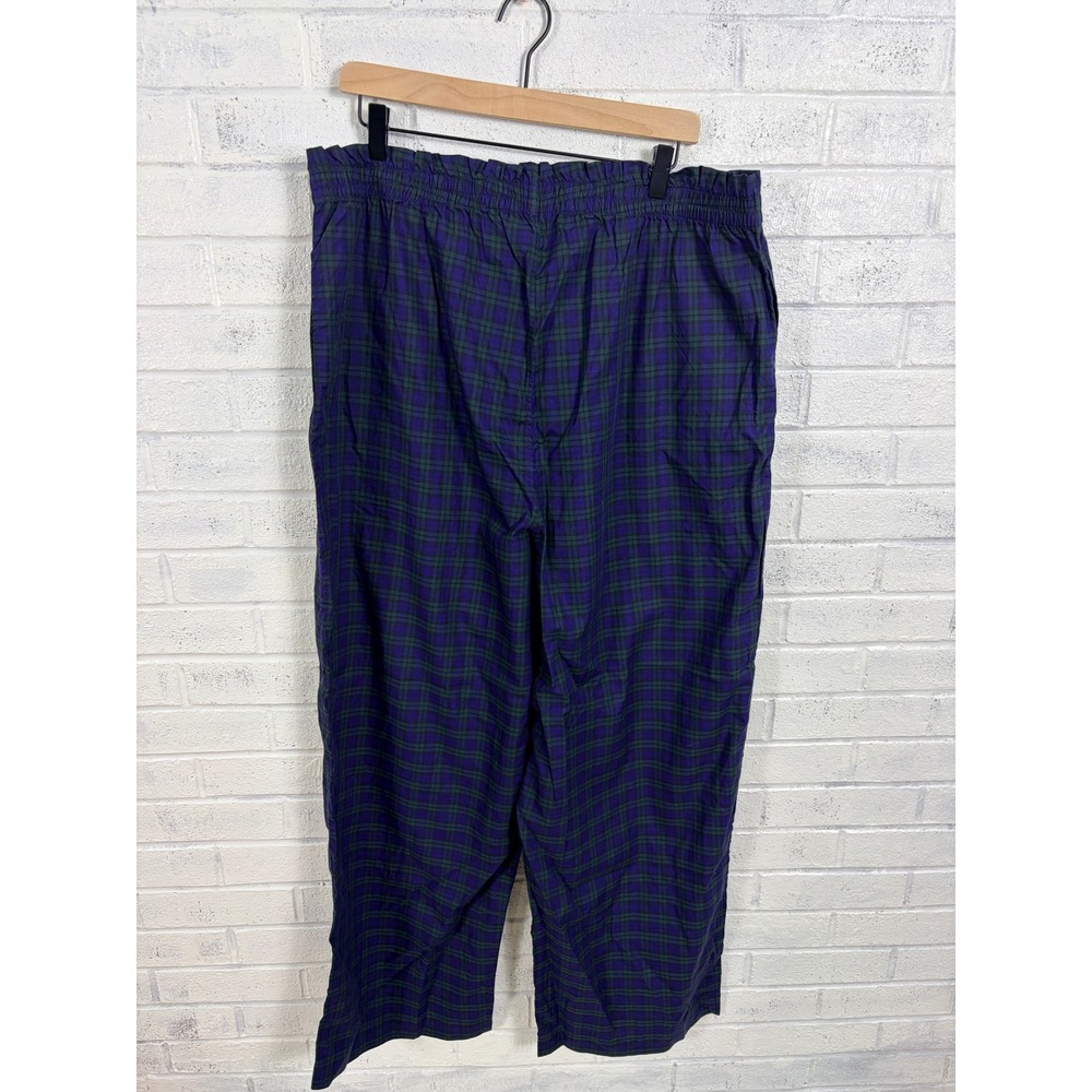 Ann Mashburn Plaid Pajama Pants Womens XL Blue Green Cotton Lounge Pockets